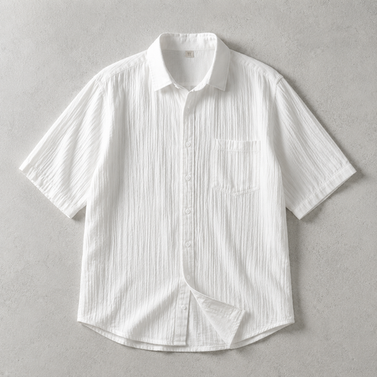 Men's Short Sleeve Shirt - Crinkle Texture Casual Button Down