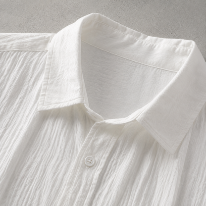 Men's Short Sleeve Shirt - Crinkle Texture Casual Button Down