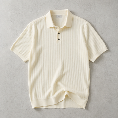 Men's Ribbed Polo Shirt - Knit Short Sleeve Casual Top