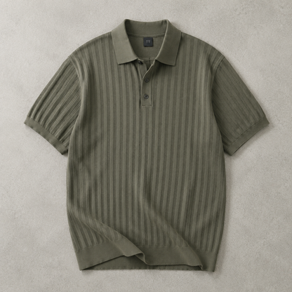 Men's Ribbed Polo Shirt - Knit Short Sleeve Casual Top