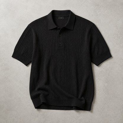 Men's Knit Polo Shirt - Pointelle Short Sleeve Casual Top
