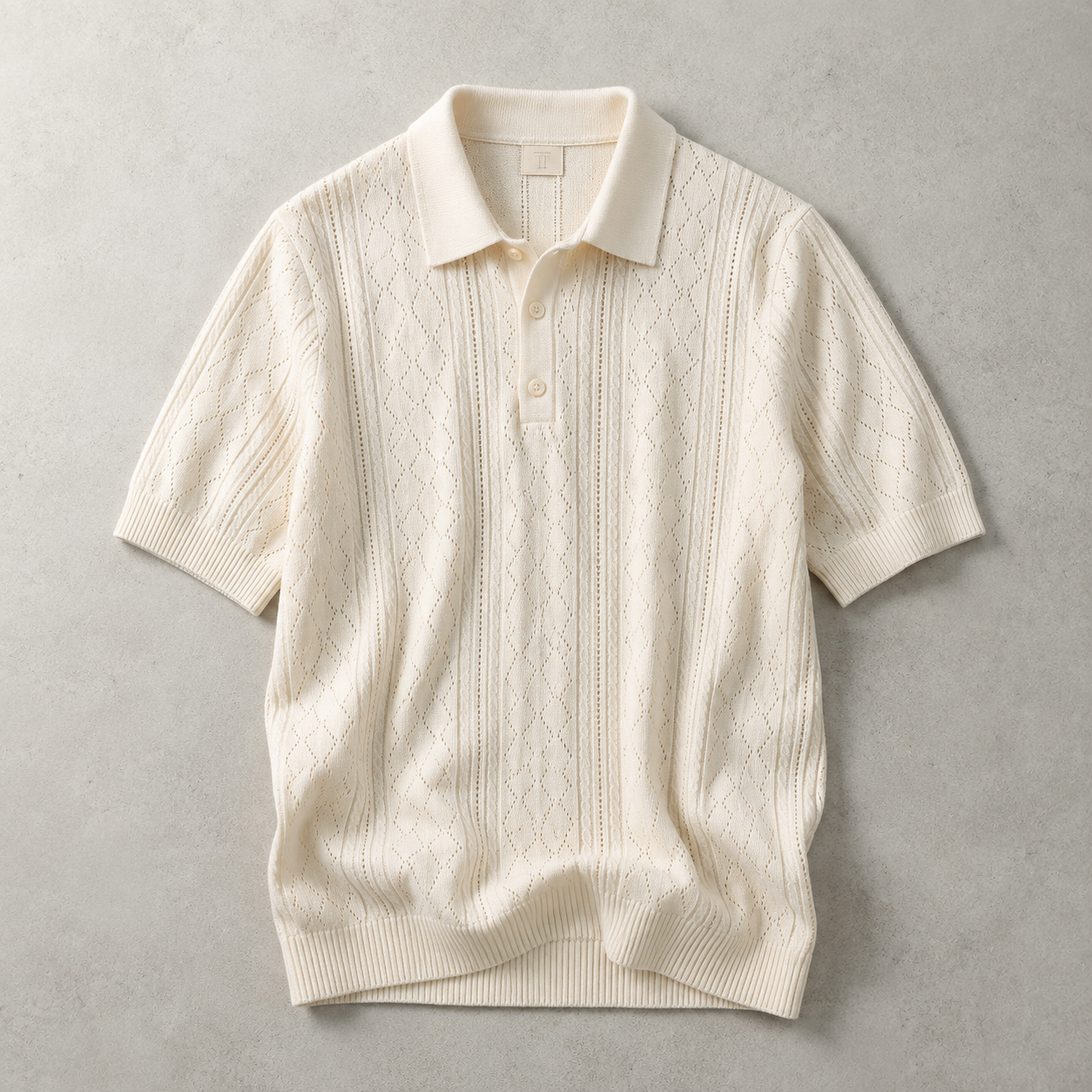 Men's Knit Polo Shirt - Pointelle Short Sleeve Casual Top