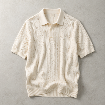 Men's Knit Polo Shirt - Pointelle Short Sleeve Casual Top