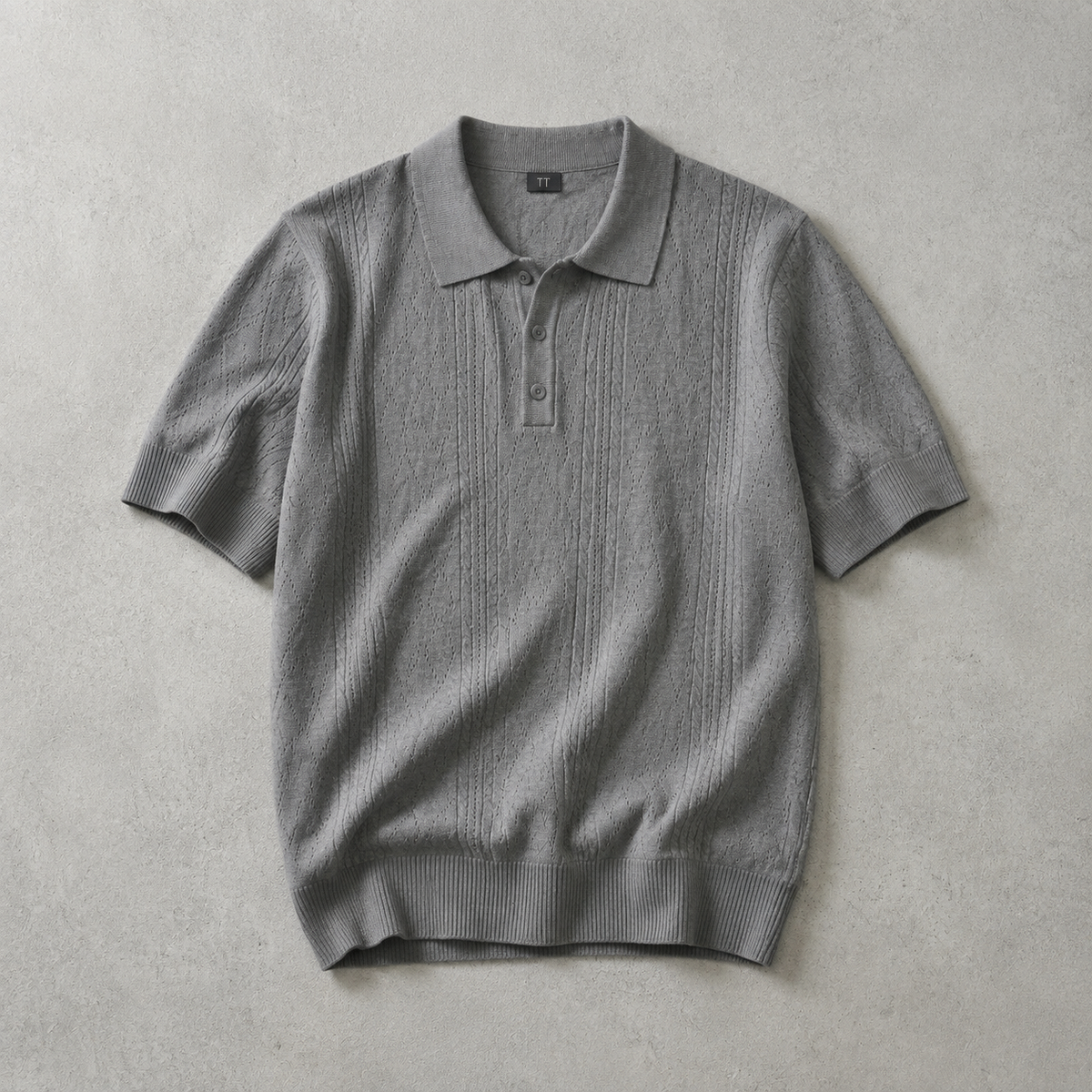 Men's Knit Polo Shirt - Pointelle Short Sleeve Casual Top