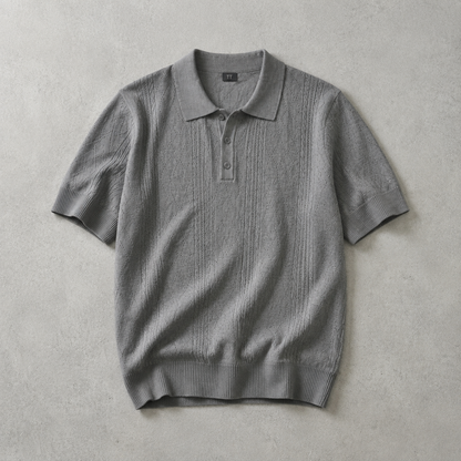 Men's Knit Polo Shirt - Pointelle Short Sleeve Casual Top