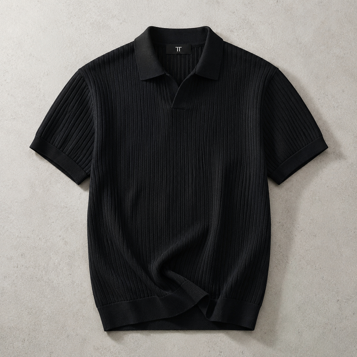 Men's Knit Polo Shirt - Open Collar Short Sleeve Casual Top