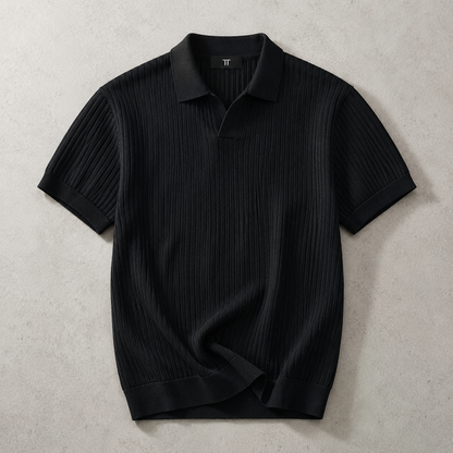 Men's Knit Polo Shirt - Open Collar Short Sleeve Casual Top
