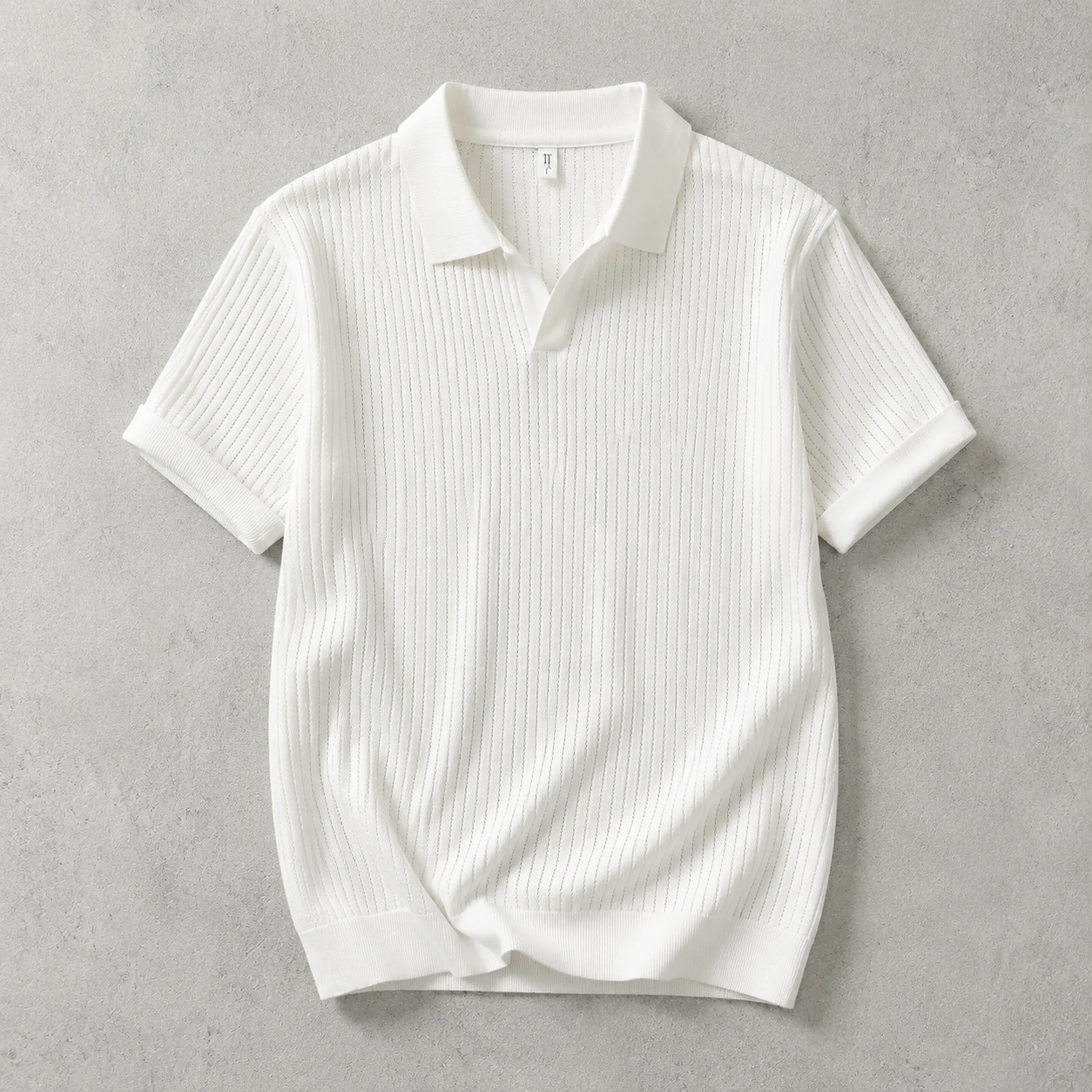 Men's Knit Polo Shirt - Open Collar Short Sleeve Casual Top