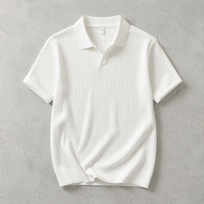Men's Knit Polo Shirt - Open Collar Short Sleeve Casual Top