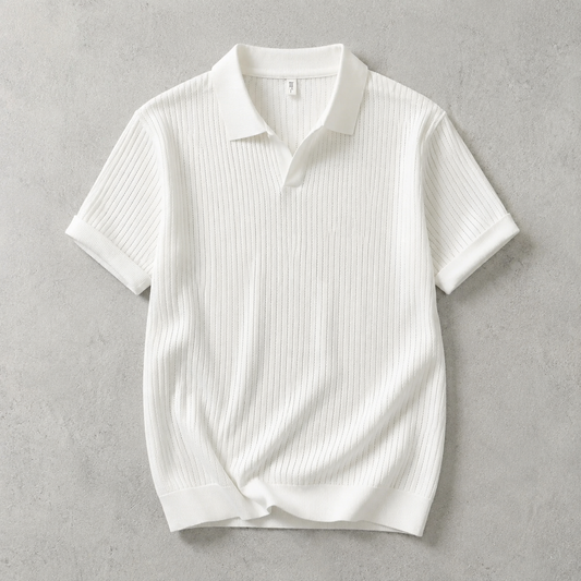 Men's Knit Polo Shirt - Open Collar Short Sleeve Casual Top