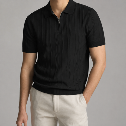 Men's Quarter Zip Polo Shirt - Knit Casual Pullover