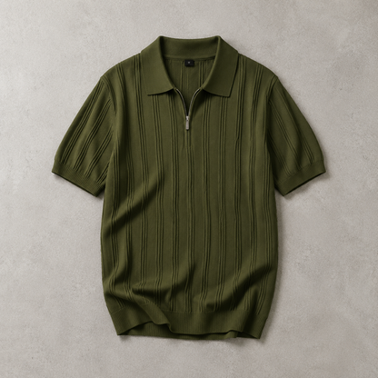 Men's Quarter Zip Polo Shirt - Knit Casual Pullover