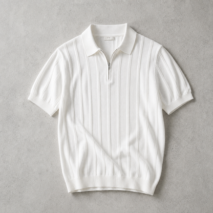 Men's Quarter Zip Polo Shirt - Knit Casual Pullover
