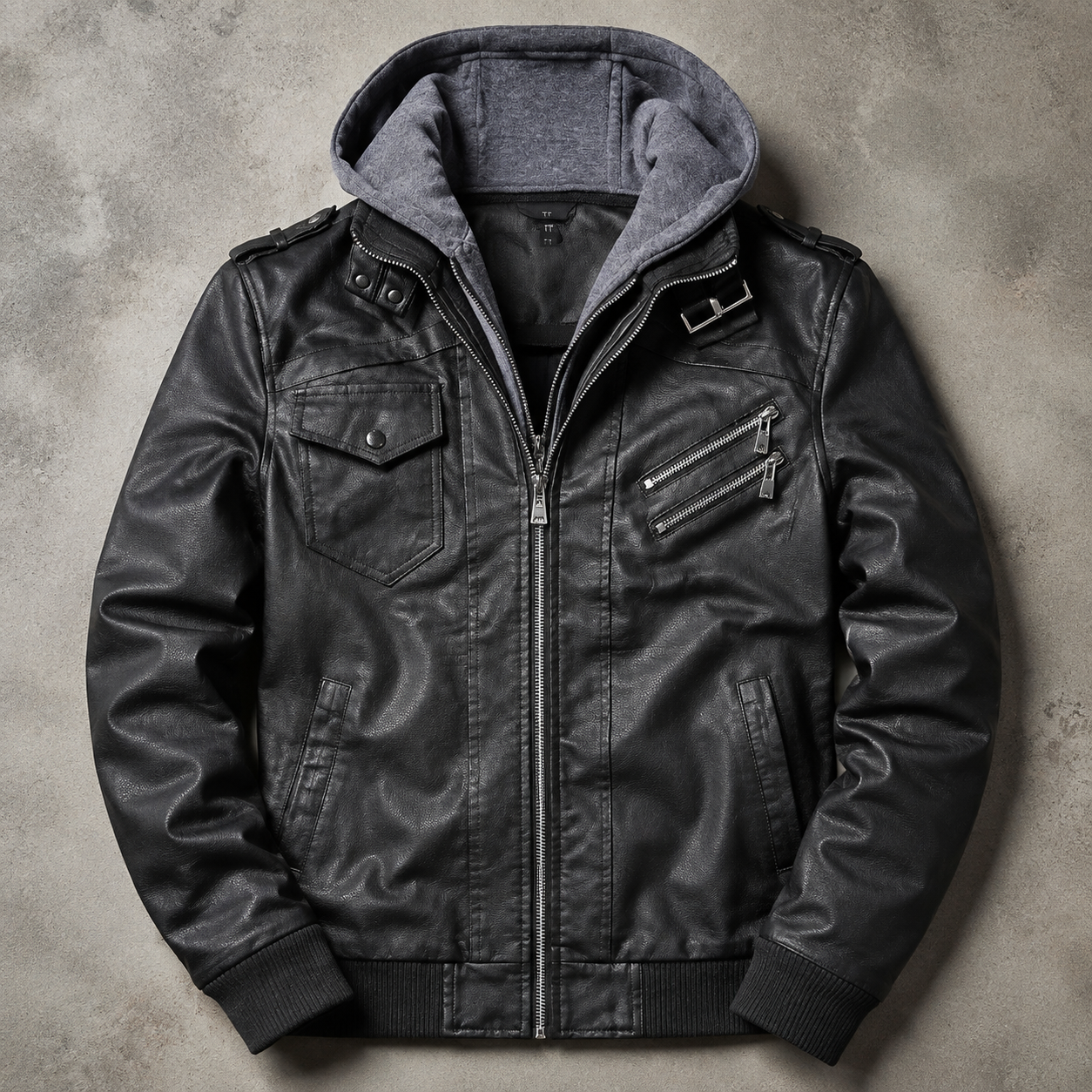 Men's Faux Leather Jacket - Hooded Moto Motorcycle Jacket