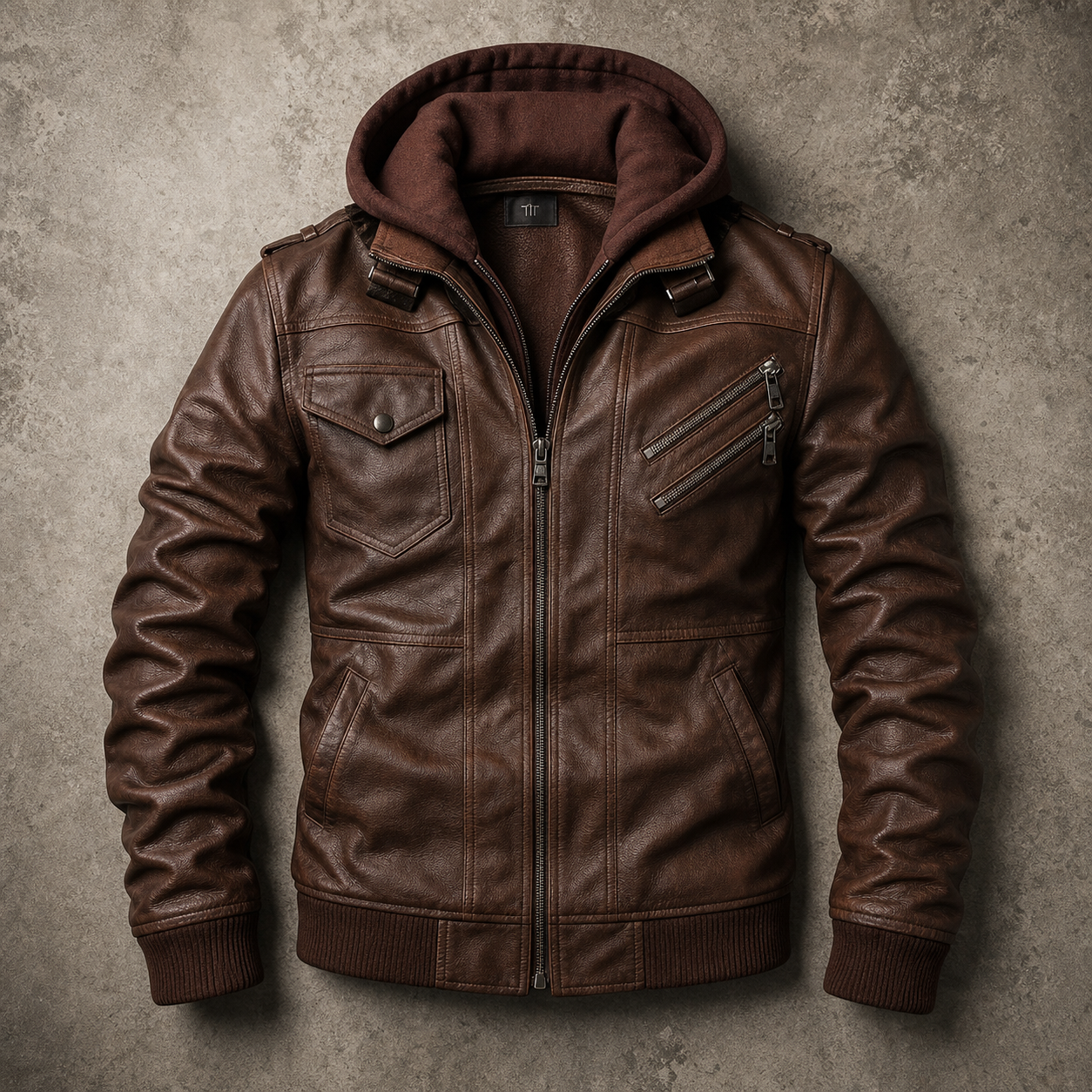 Men's Faux Leather Jacket - Hooded Moto Motorcycle Jacket