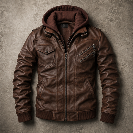 Men's Faux Leather Jacket - Hooded Moto Motorcycle Jacket