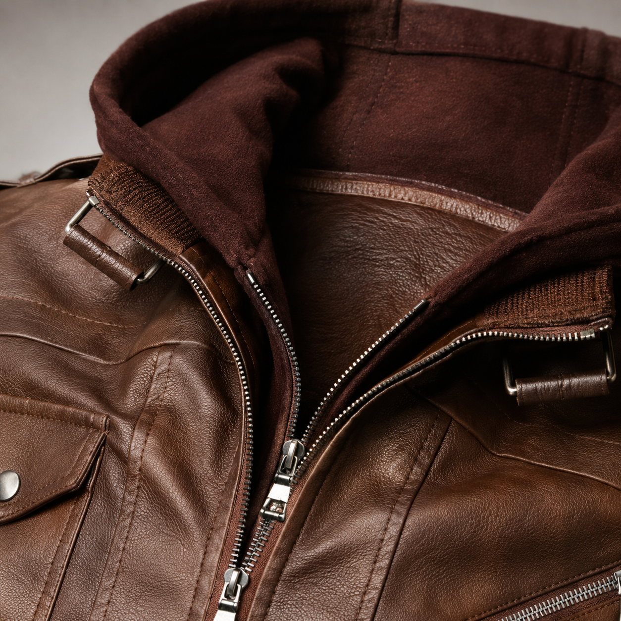 Men's Faux Leather Jacket - Hooded Moto Motorcycle Jacket