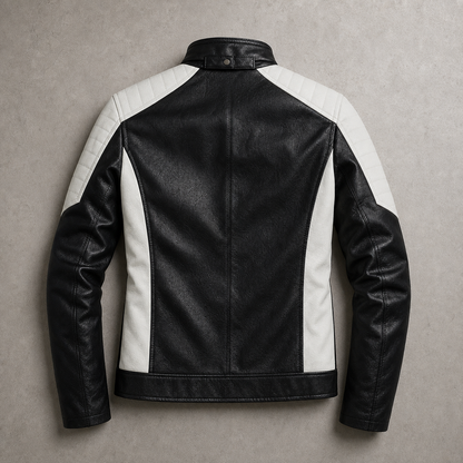 Men's Faux Leather Biker Jacket - Color Block Motorcycle Style