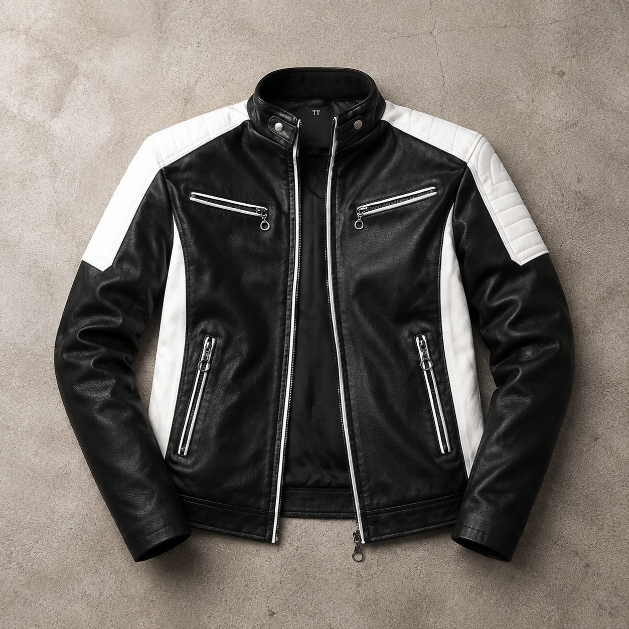 Men's Faux Leather Biker Jacket - Color Block Motorcycle Style