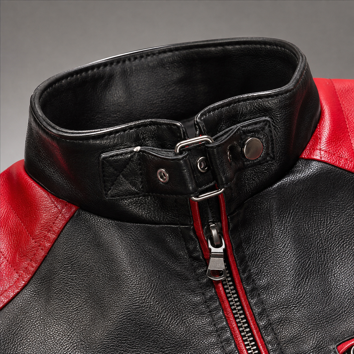 Men's Faux Leather Biker Jacket - Color Block Motorcycle Style