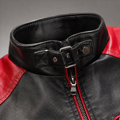 Men's Faux Leather Biker Jacket - Color Block Motorcycle Style