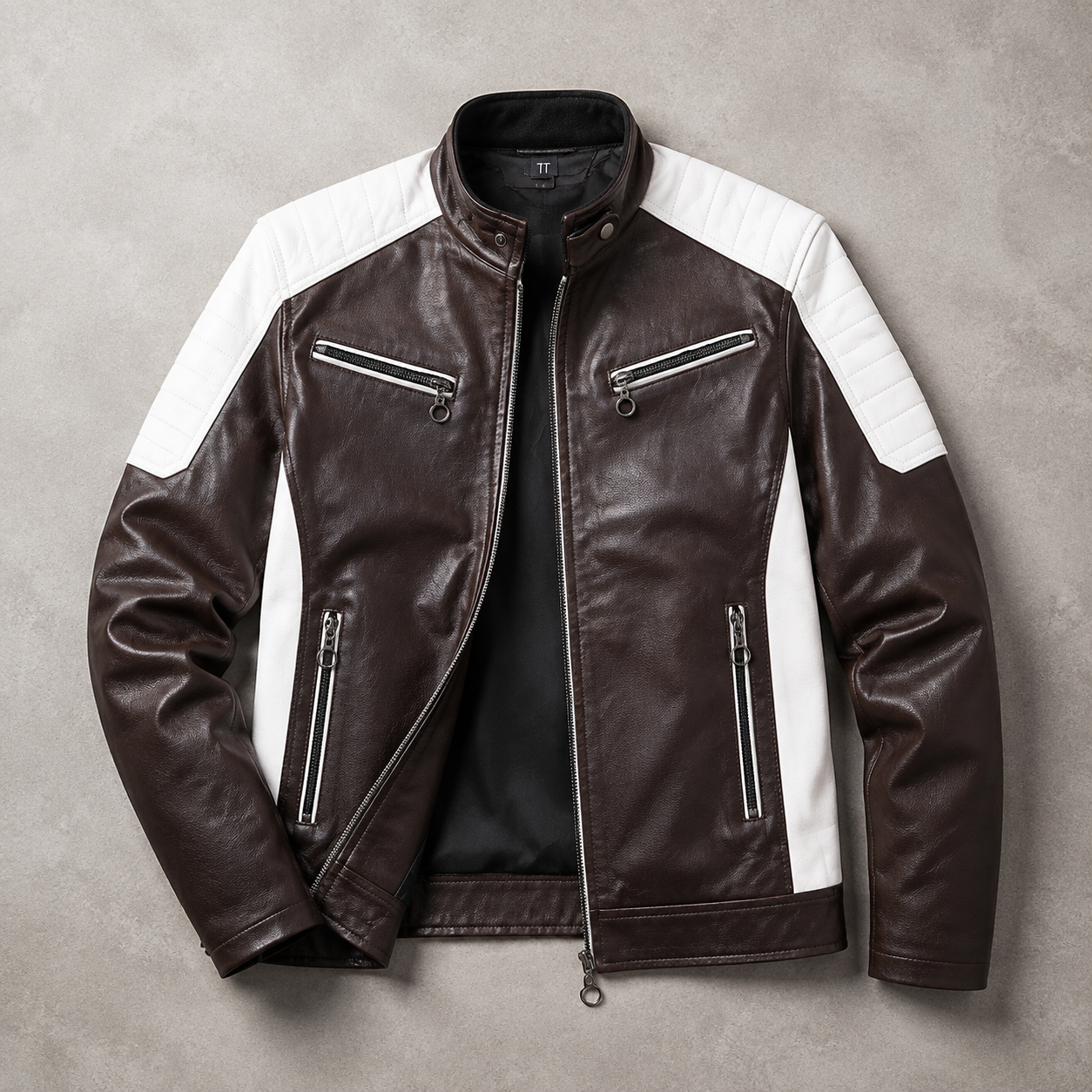 Men's Faux Leather Biker Jacket - Color Block Motorcycle Style