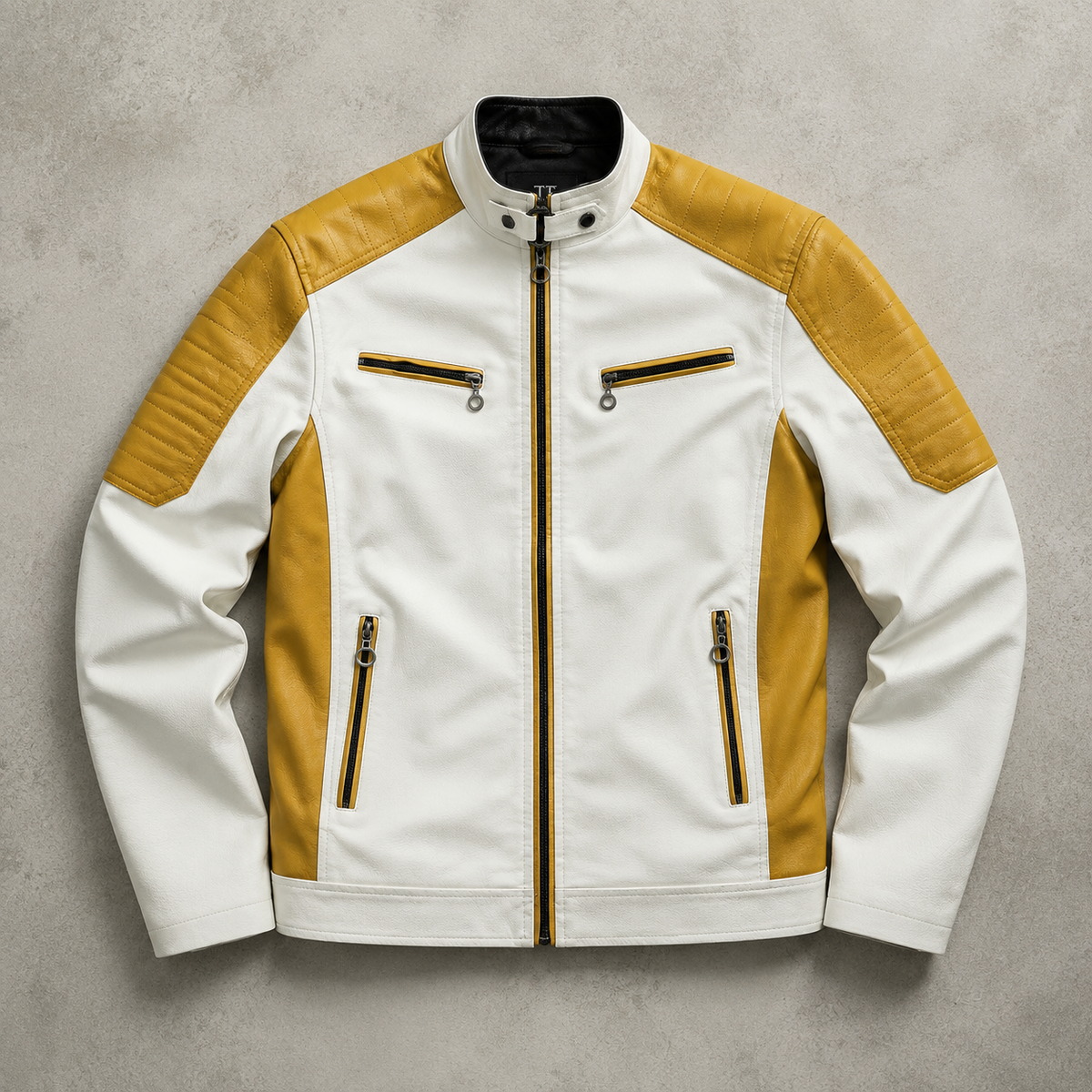 Men's Faux Leather Biker Jacket - Color Block Motorcycle Style