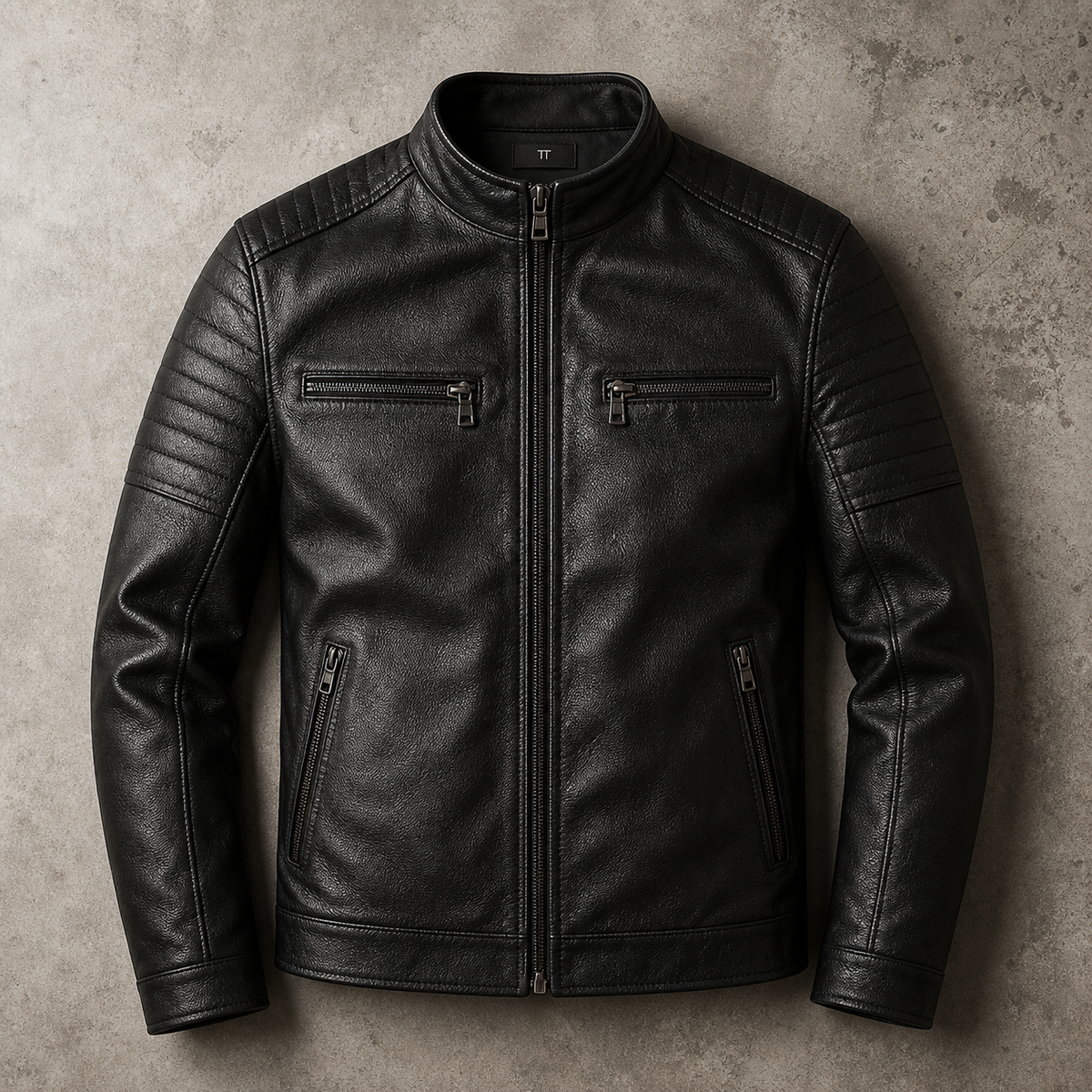 Men's Faux Leather Jacket - Quilted Shoulder Casual Outerwear