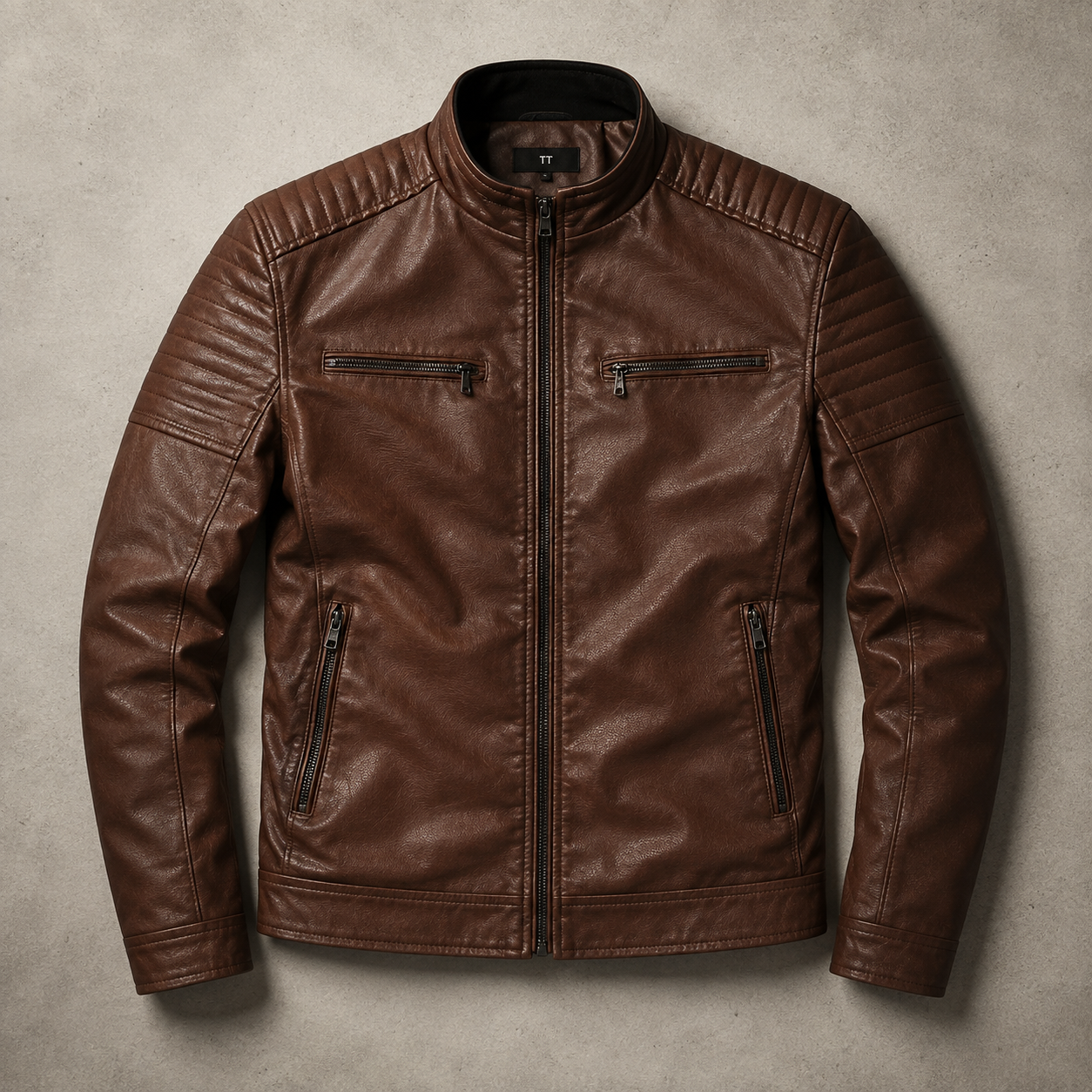 Men's Faux Leather Jacket - Quilted Shoulder Casual Outerwear