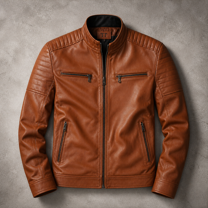 Men's Faux Leather Jacket - Quilted Shoulder Casual Outerwear