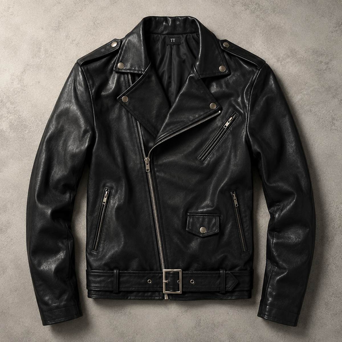 Men's Faux Leather Moto Jacket - Asymmetric Zip Motorcycle Style