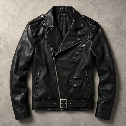 Men's Faux Leather Moto Jacket - Asymmetric Zip Motorcycle Style