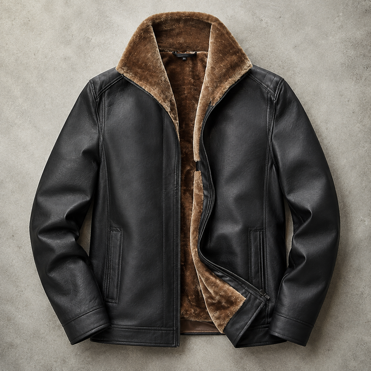 Men's Faux Leather Jacket - Faux Fur Lined Warm Winter Outerwear