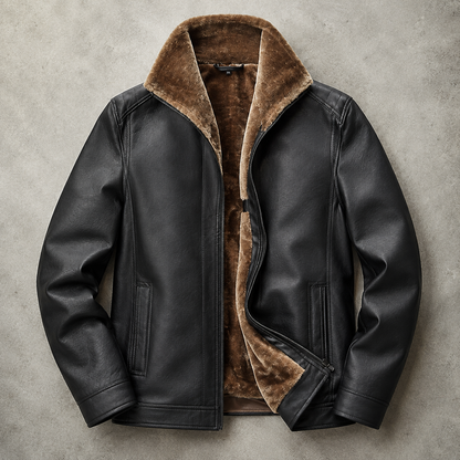 Men's Faux Leather Jacket - Faux Fur Lined Warm Winter Outerwear