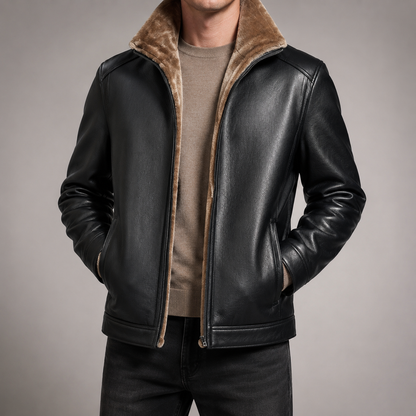 Men's Faux Leather Jacket - Faux Fur Lined Warm Winter Outerwear