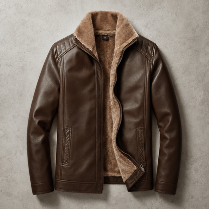 Men's Faux Leather Jacket - Faux Fur Lined Warm Winter Outerwear