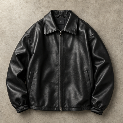 Men's Faux Leather Jacket - Boxy Fit Casual Outerwear
