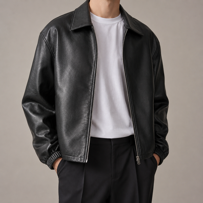 Men's Faux Leather Jacket - Boxy Fit Casual Outerwear