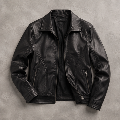 Men's Faux Leather Jacket - Slim Fit Casual Motorcycle Style