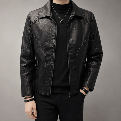 Men's Faux Leather Jacket - Slim Fit Casual Motorcycle Style