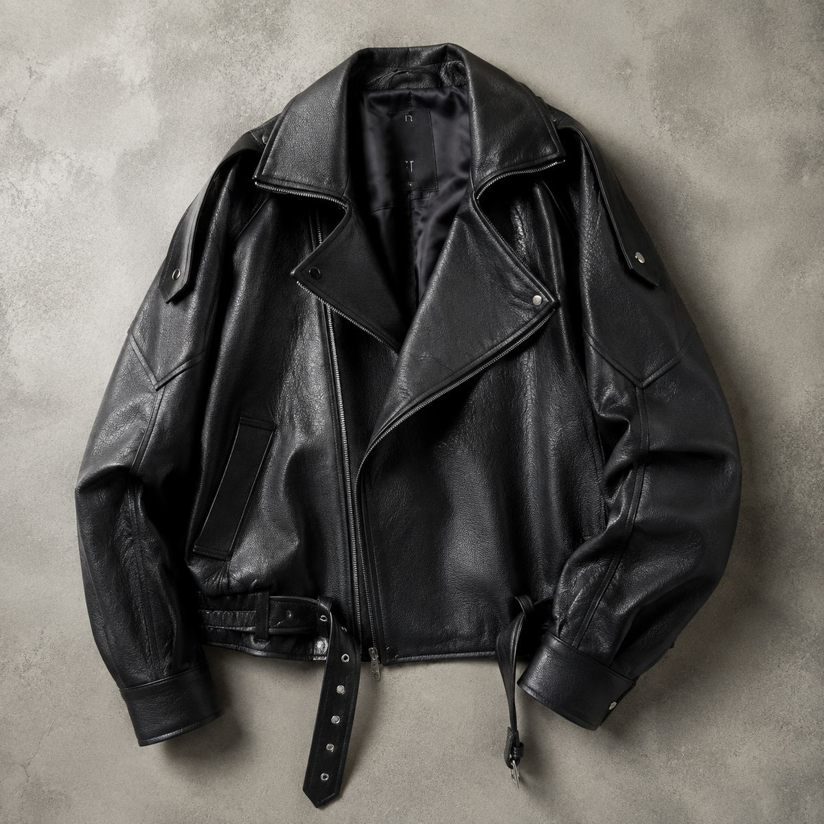 Men's Biker Jacket - Oversized Belted Motorcycle Style