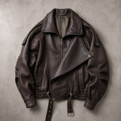 Men's Biker Jacket - Oversized Belted Motorcycle Style