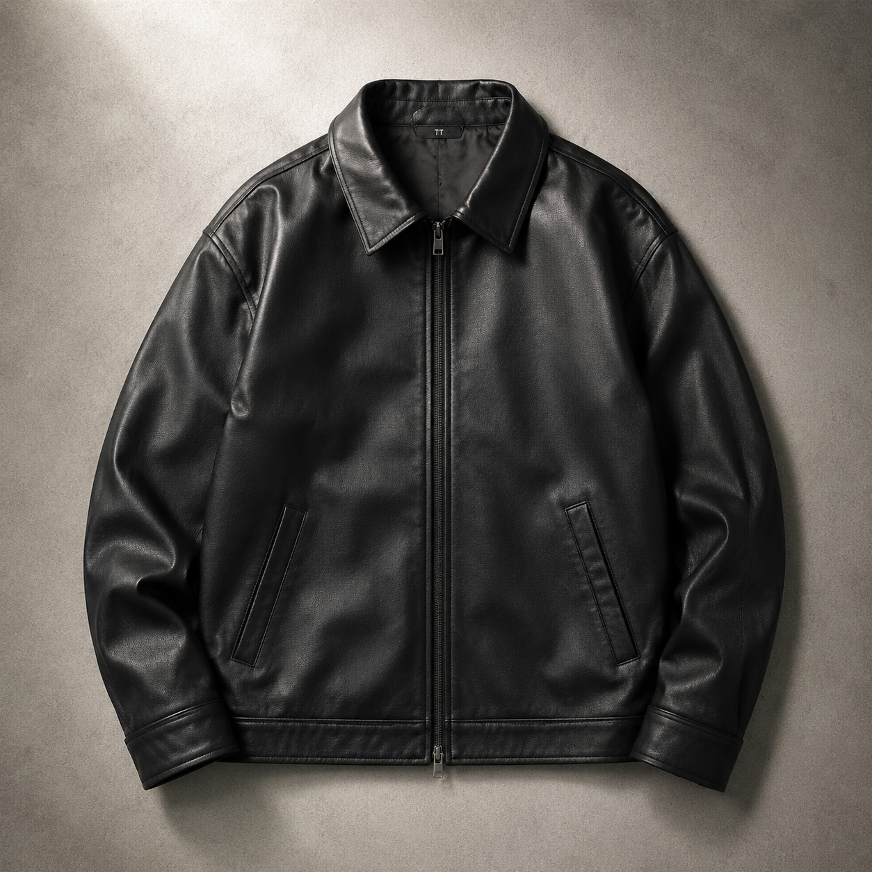 Men's Faux Leather Jacket - Relaxed Fit Zip Front Outerwear