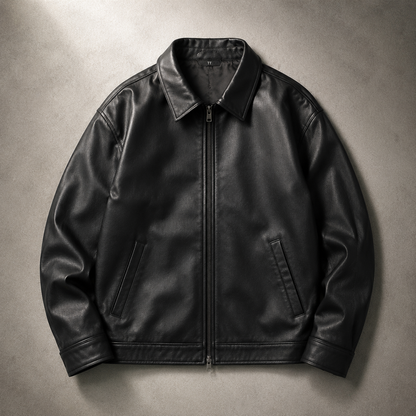 Men's Faux Leather Jacket - Relaxed Fit Zip Front Outerwear