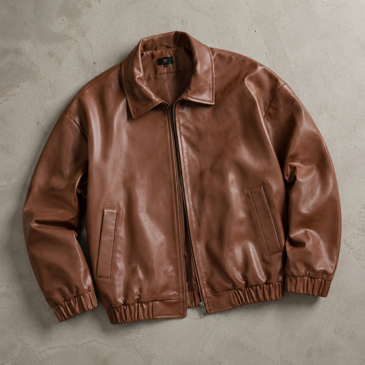 Men's Faux Leather Jacket - Relaxed Fit Zip Front Outerwear