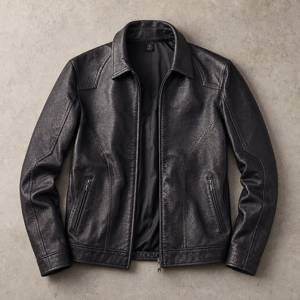 Men's Faux Leather Jacket - Slim Fit Motorcycle Style