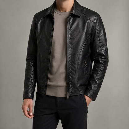 Men's Faux Leather Jacket - Slim Fit Motorcycle Style