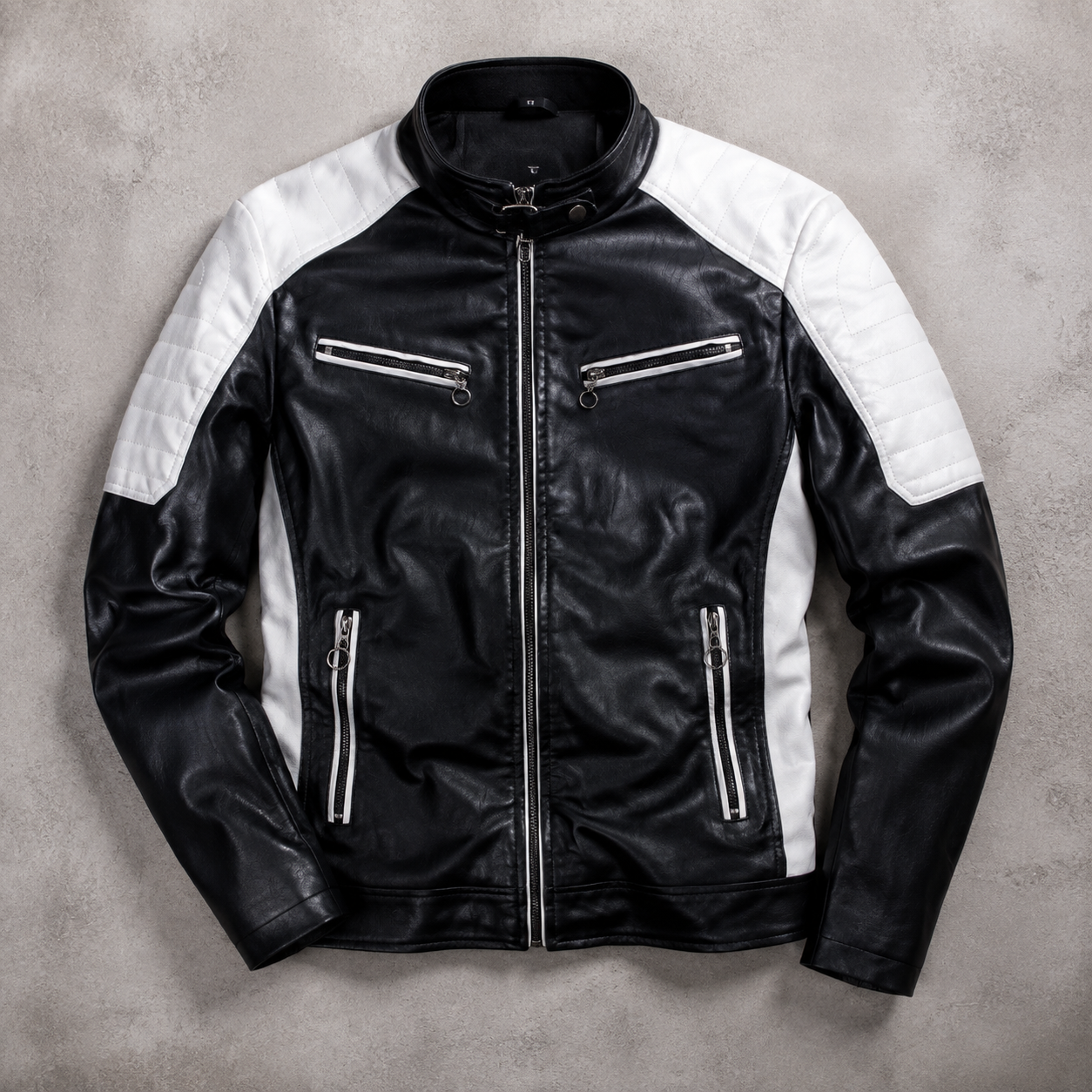 Men's Moto Jacket - Color Block Stand Collar Outerwear