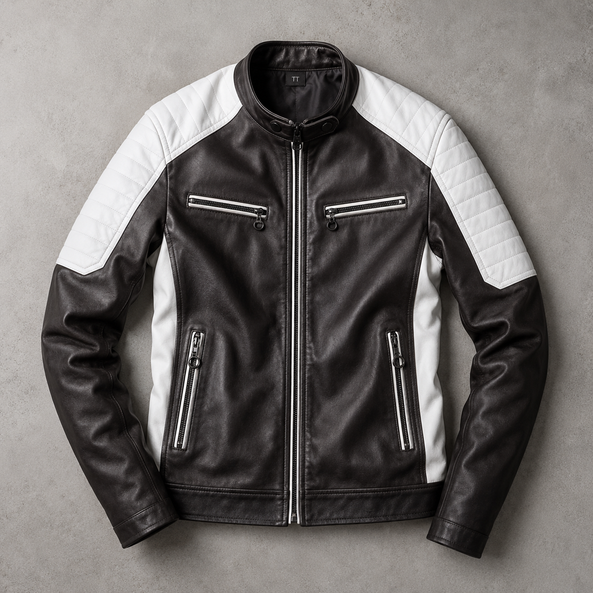 Men's Moto Jacket - Color Block Stand Collar Outerwear