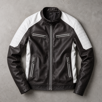 Men's Moto Jacket - Color Block Stand Collar Outerwear